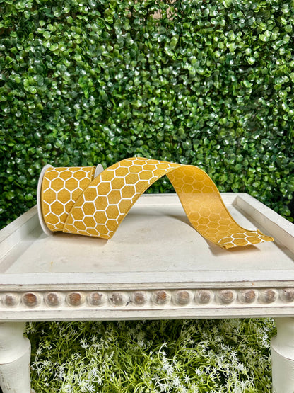 2.5 Inch By 10 Yard Mustard And White Honeycomb Ribbon