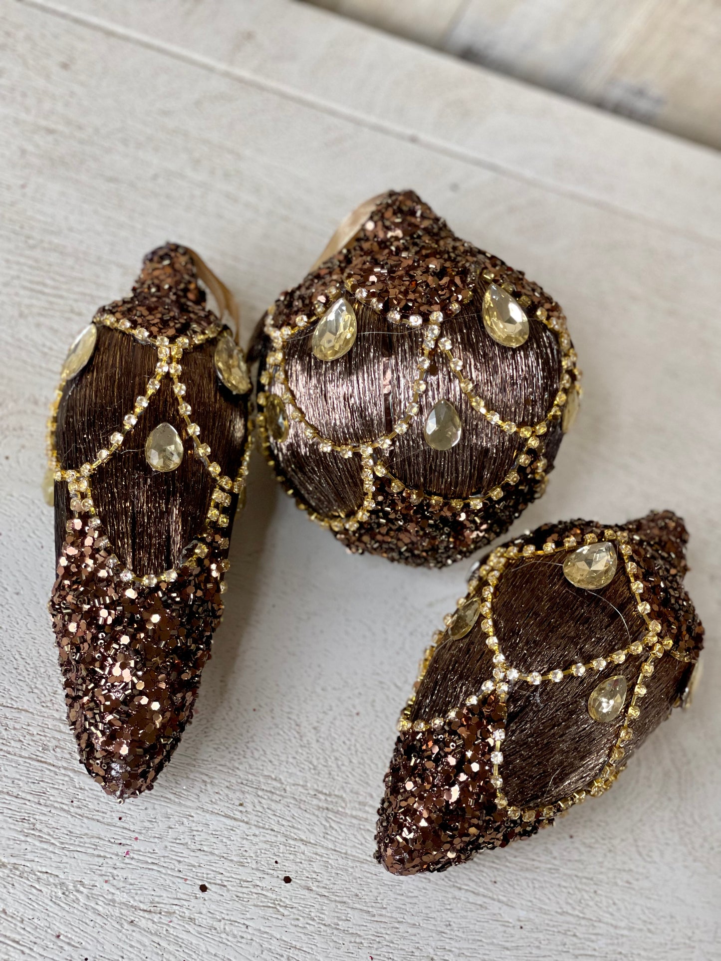 Chocolate And Gold Beaded Glitter Ornament Three Styles