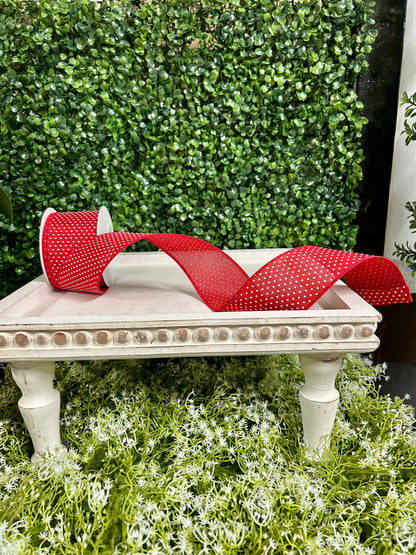 2.5 Inch By 10 Yard Red And White Raised Swiss Dots On Royal Ribbon
