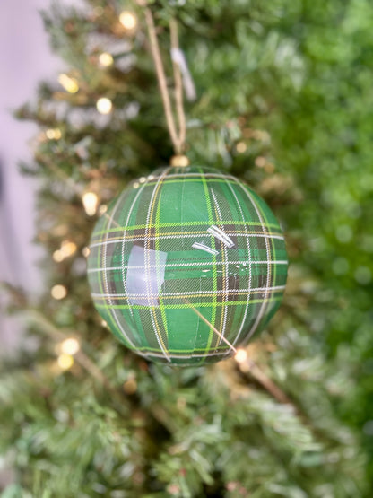 6 Inch Green Plaid Ball Ornament