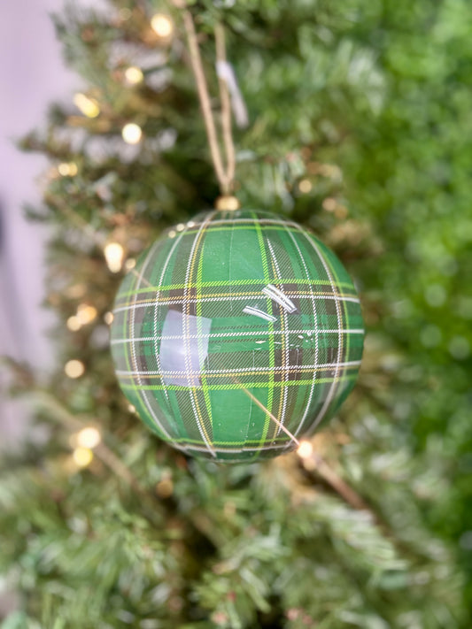 6 Inch Green Plaid Ball Ornament