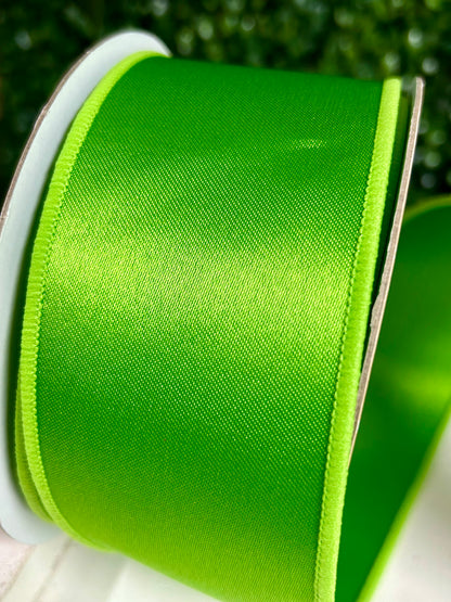 2.5 Inch By 10 Yards Fresh Green Satin Fused Ribbon