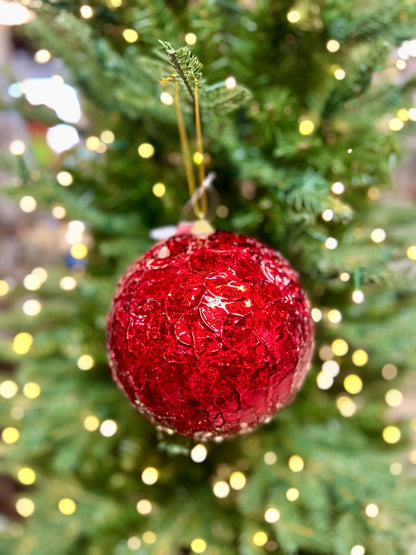 6 Inch Red Crinkle Foil Ball Ornament
