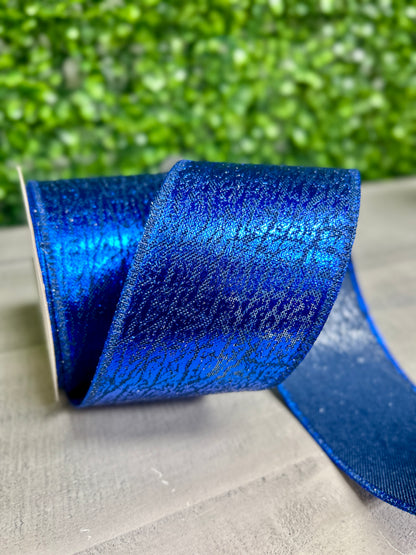 2.5 Inch By 10 Yard Dark Blue Crackle Metallic Ribbon