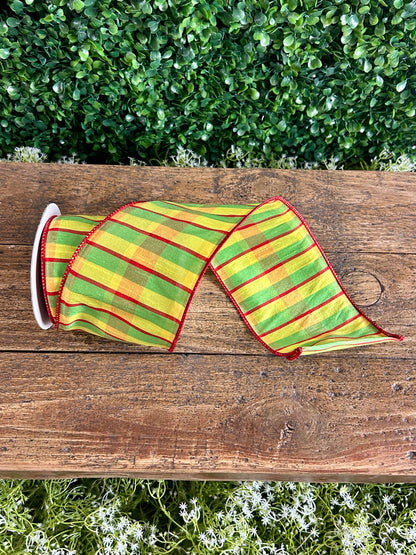 4 Inch By 10 Yard Red Lime And Yellow Dupioni Ribbon