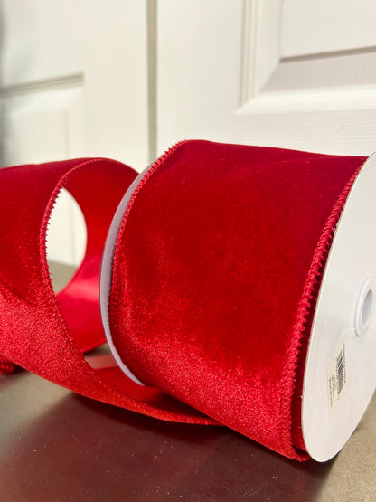 4 Inch By 10 Yard Red Deluxe Velvet With Satin Backing
