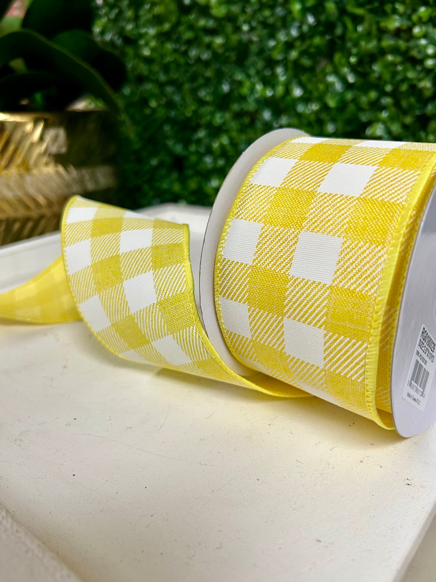 2.5 Inch By 10 Yard Yellow And White Check On Royal Ribbon