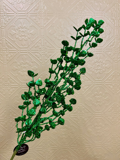 26 Inch Green Glittered Button Leaf Spray