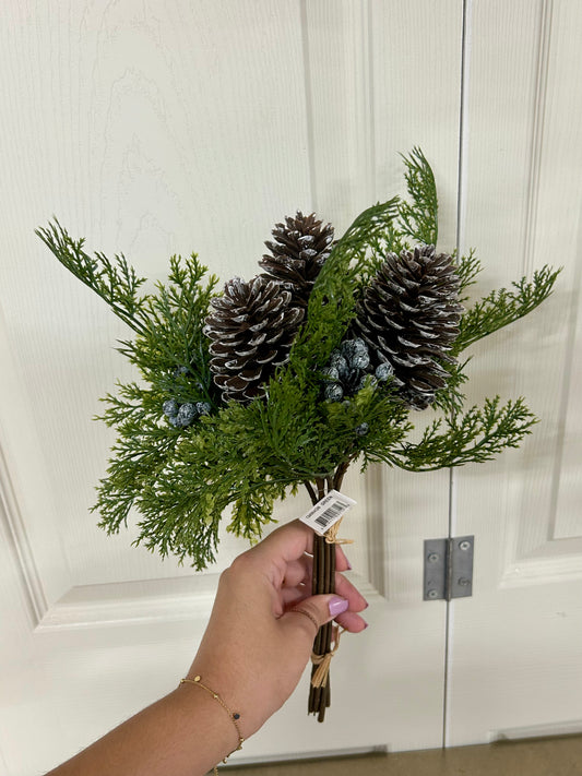 13 Inch Green Cedar Berry Pinecone Bundle