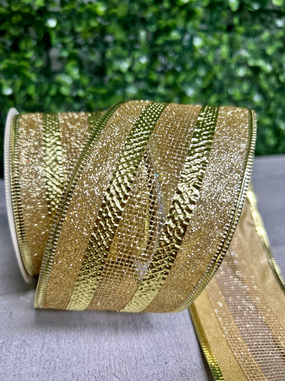 David Christopher's 2.5 Inch By 10 Yard Gold Glitter Edge With Mesh Center Ribbon