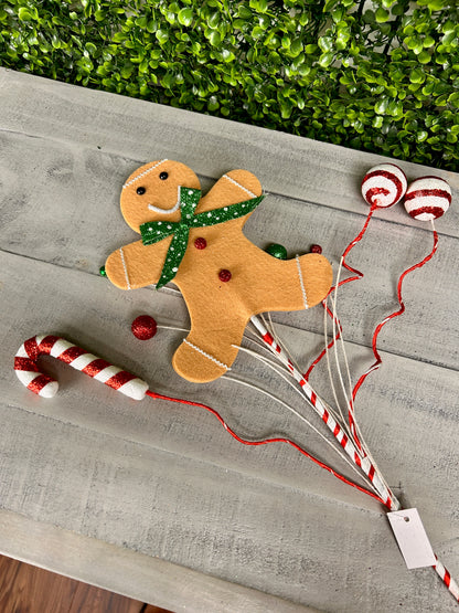 25 Inch Brown Emerald And Red Gingerbread Man With Candy Spray