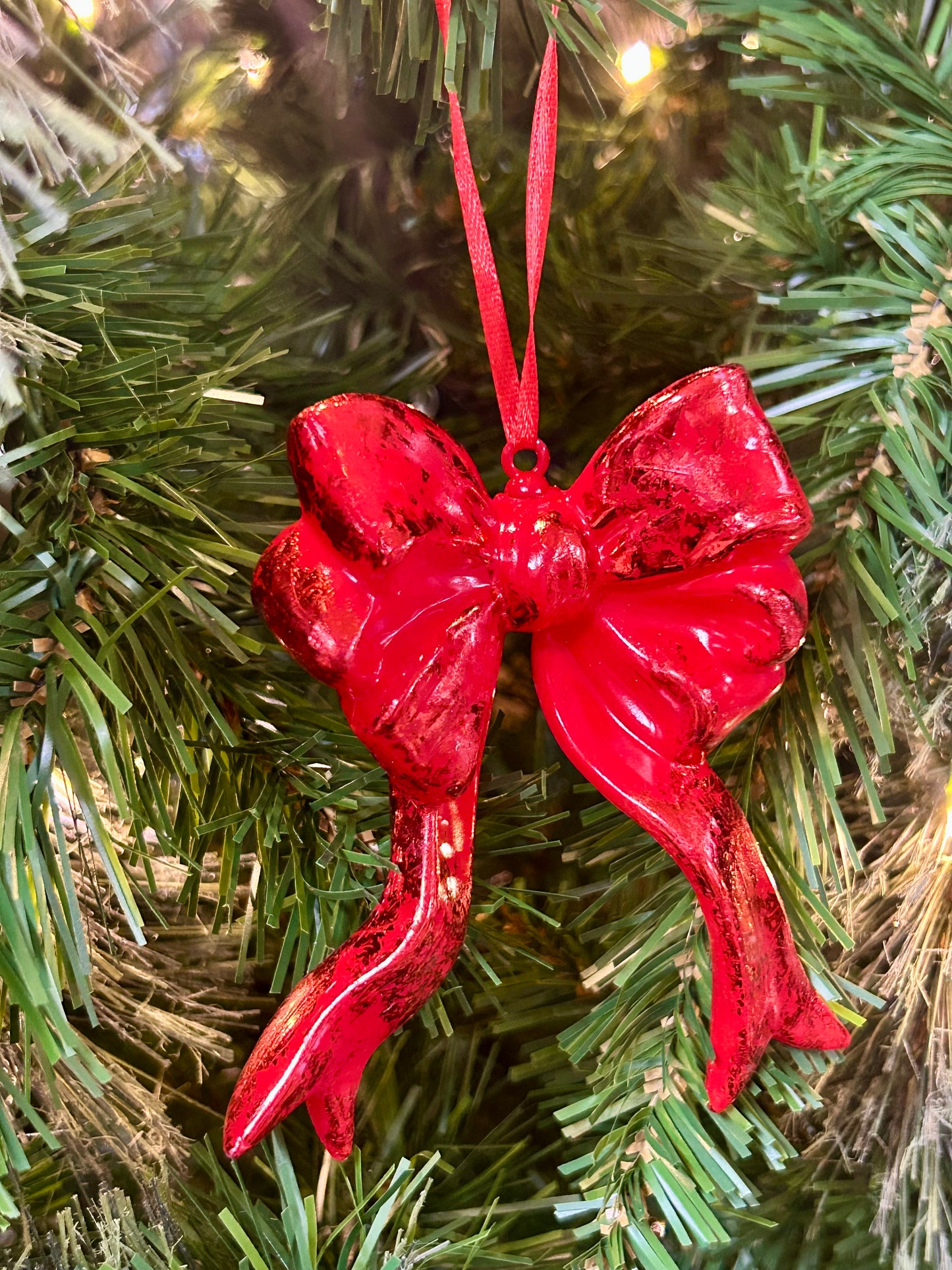 4.25 Red Plastic Hanging Bow Ornament