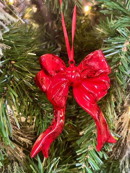 4.25 Red Plastic Hanging Bow Ornament