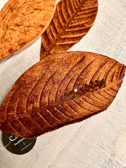 26 Inch Brown Velvet Sequin Magnolia Leaf Spray