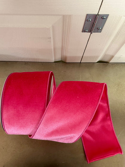 4 Inch By 10 Yard Hot Pink Deluxe Velvet With Satin Backing Ribbon