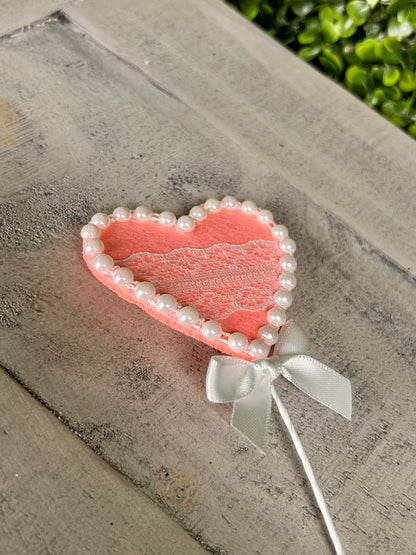23 Inch Lace Pearl And Felt Heart Spray