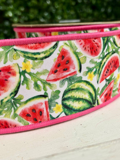 2.5 Inch By 10 Yard Pink Yellow And Green Watermelon Fused Ribbon