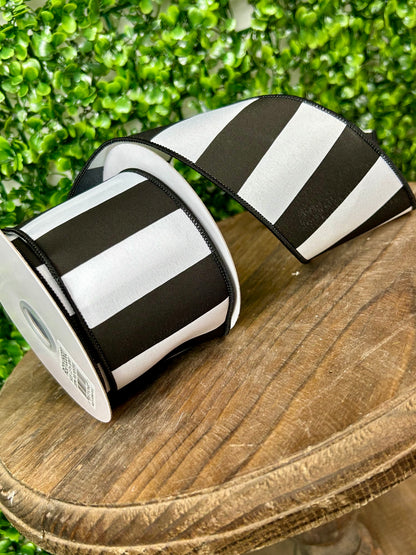 2.5 Inch By 10 Yard Black And White Wide Stripe Ribbon