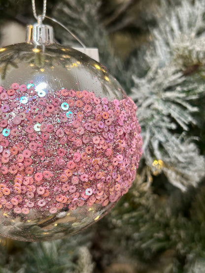 4 Inch Pink Sequin Ball Ornament