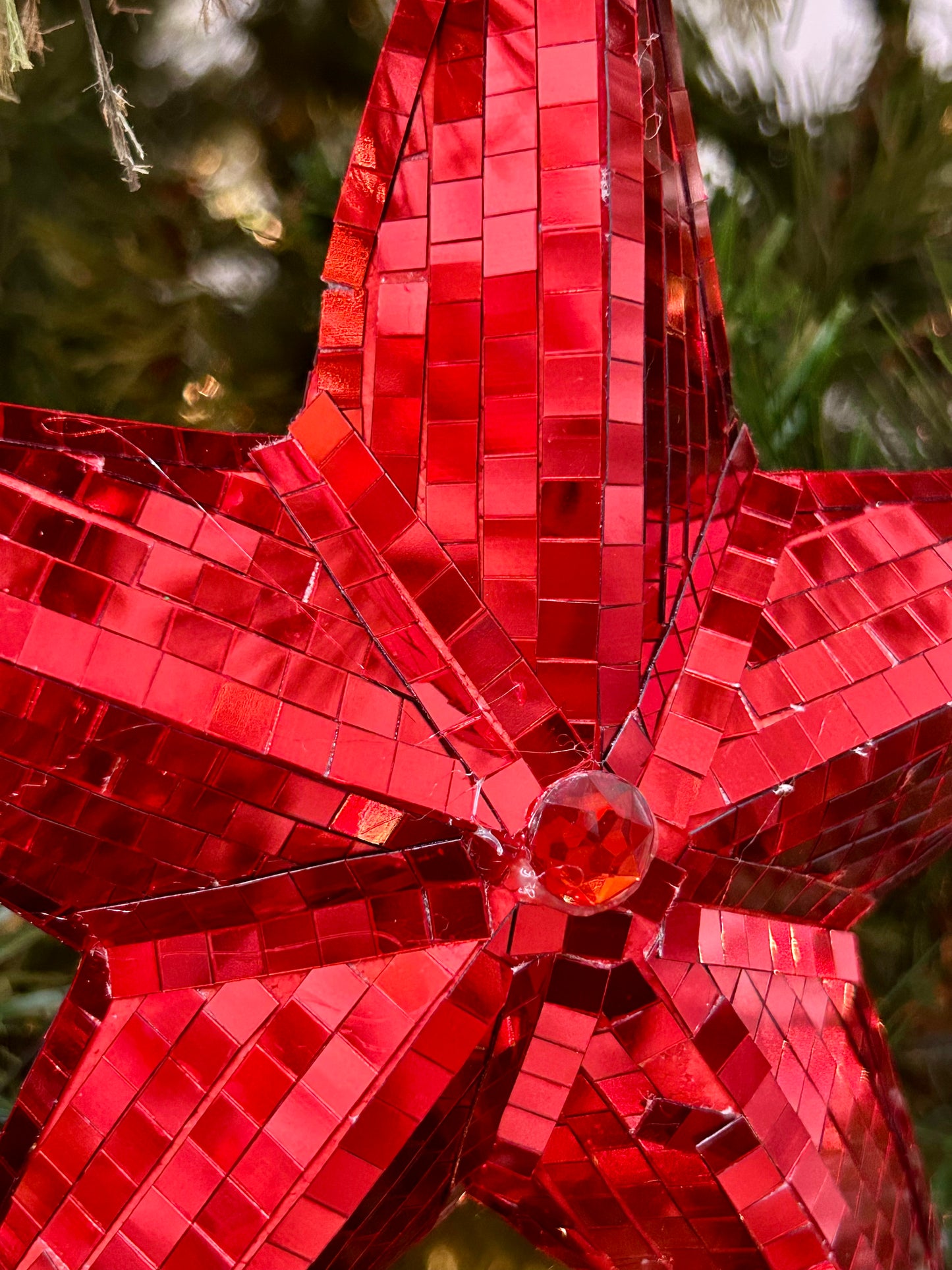 6.5 Inch Red Mirror Star Ornament