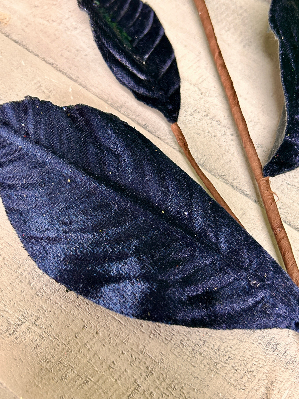 26 Inch Navy Velvet Sequin Magnolia Leaf Spray