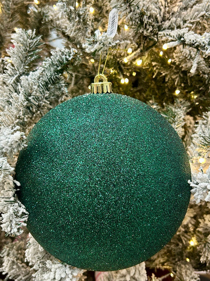 8 Inch Hunter Green Glittered Ball Ornament