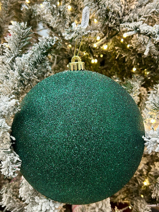 8 Inch Hunter Green Glittered Ball Ornament