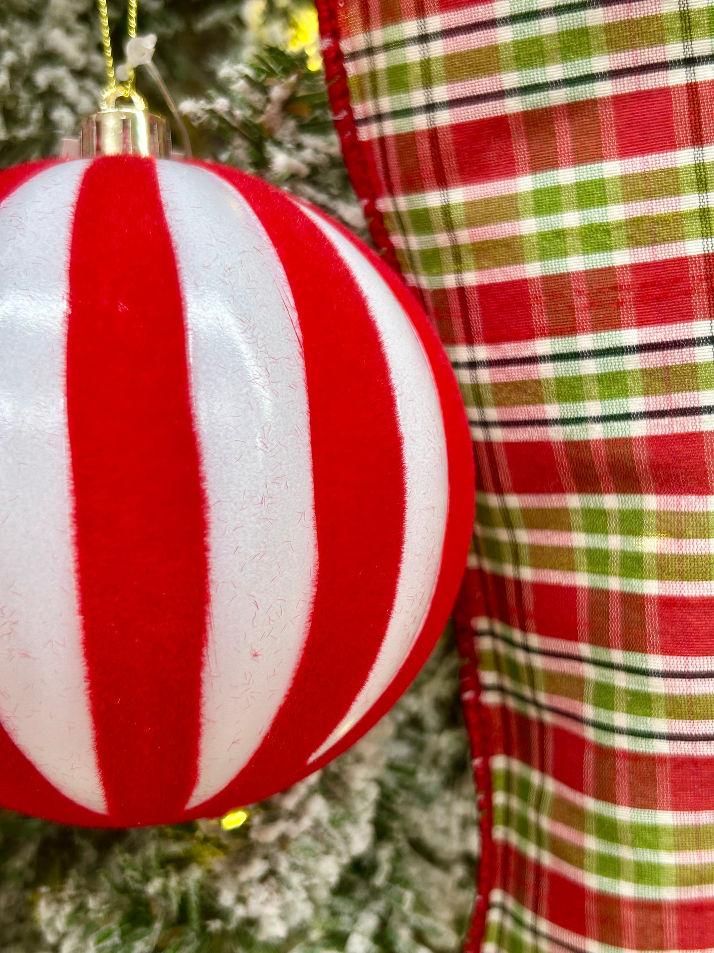 4 Inch Red And White Stripe Ball Ornament