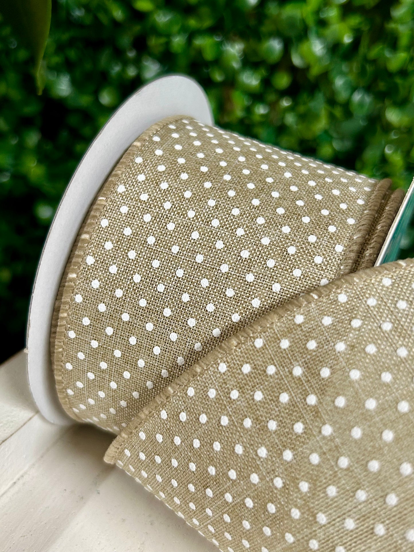 2.5 Inch By 10 Yard Natural And White Raised Swiss Dots On Royal Ribbon