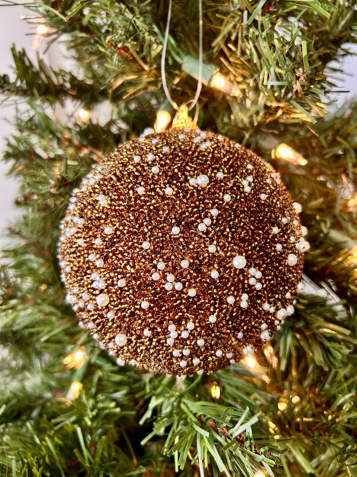 5 Inch Copper Seed Bead And Pearl Embellished Round Ornament