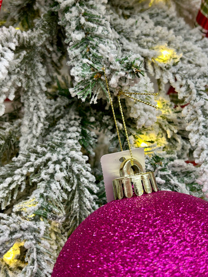 5 Inch Hot Pink Glittered Ball Ornament