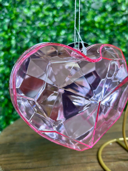 4 Inch Pink Plastic Heart Diamond Ornament