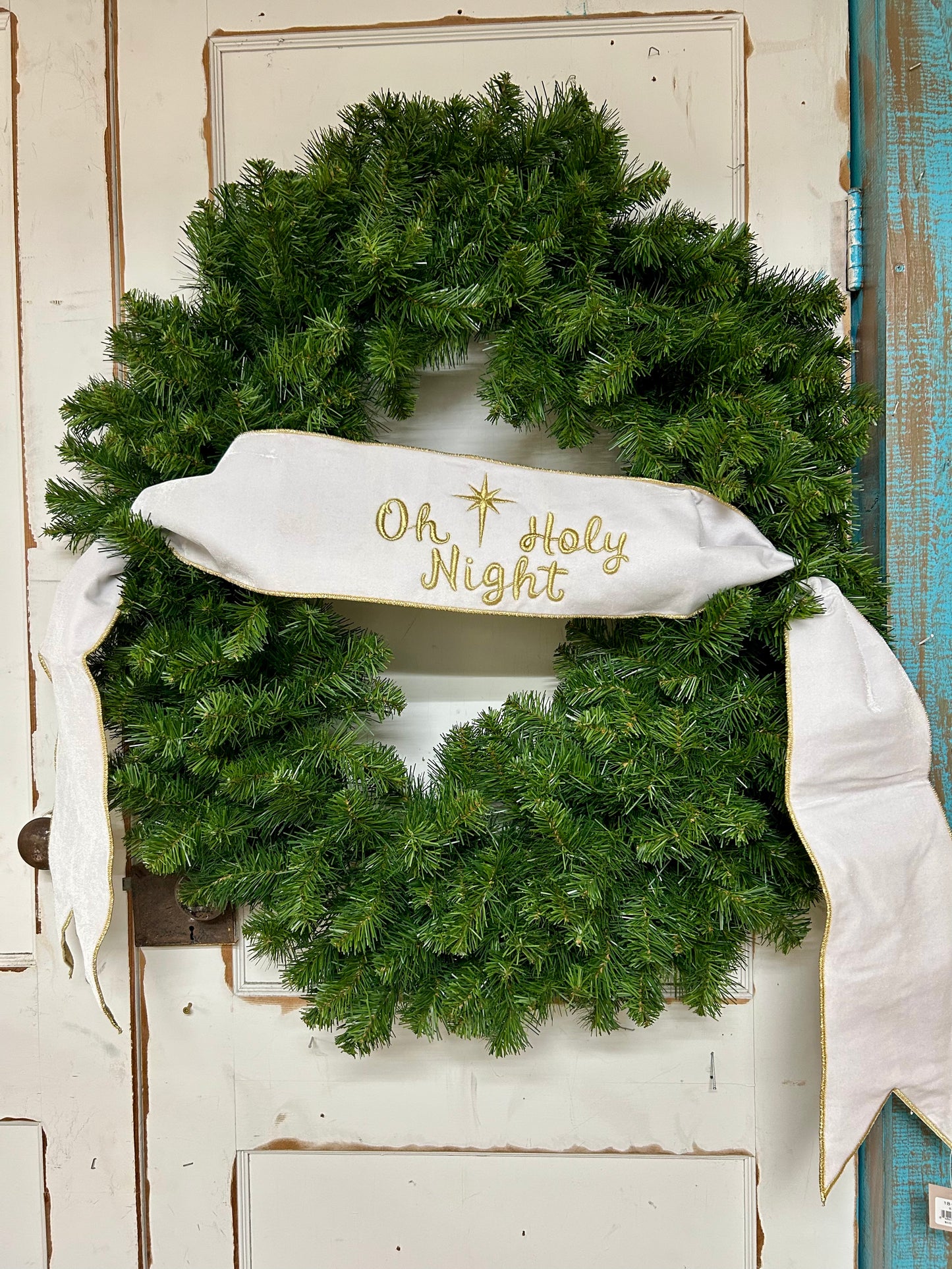 6 Inch By 70 Yard White Velvet Gold Embroidery O Holy Night Banner