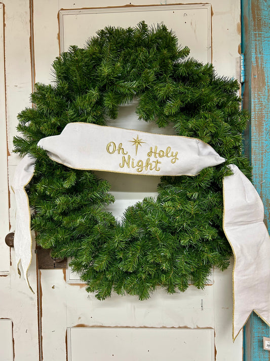 6 Inch By 70 Yard White Velvet Gold Embroidery O Holy Night Banner