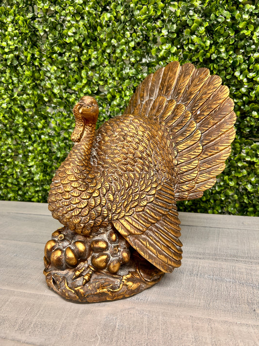 11.5 Inch Resin Antique Gold Turkey
