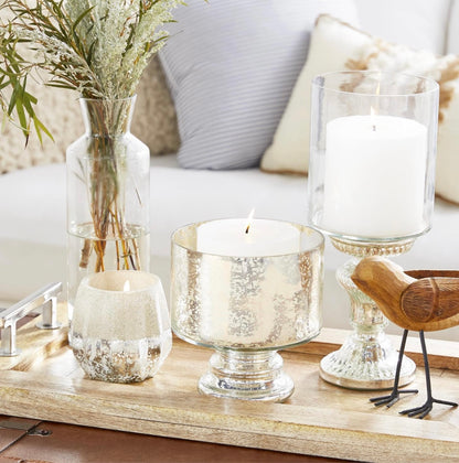 Silver Glass Handmade Turned Style Pillar Room Hurricane Lamp With Faux Mercury Glass Finish