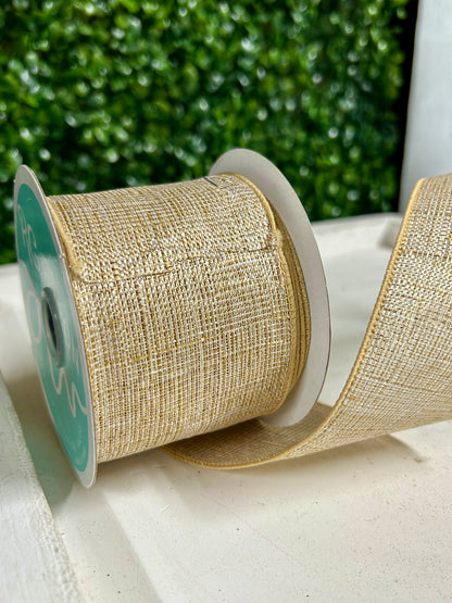 2.5 Inch By 10 Yard Cream And Gold Metallic Royal Burlap Ribbon