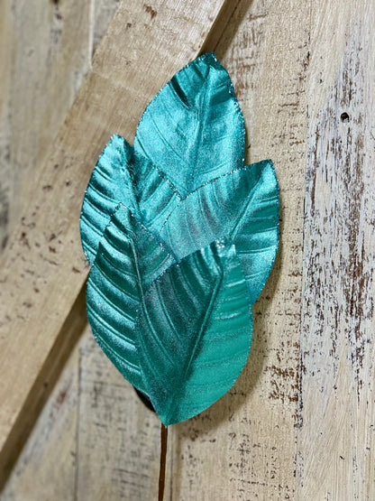 18.25 Ice Blue Wired Metallic Magnolia Leaf Spray