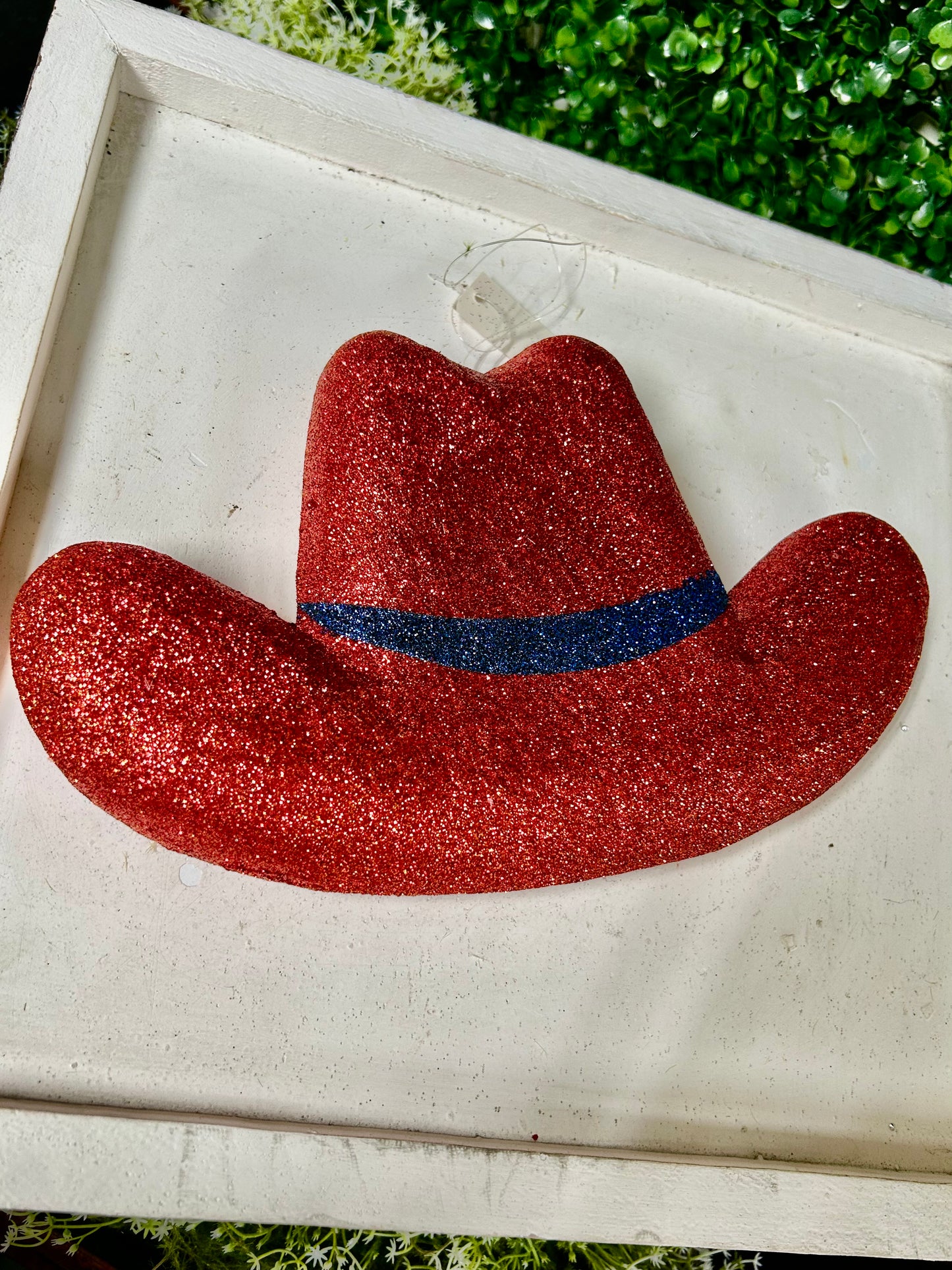 11.75 Inch Red And Navy Blue Glittered Cowboy Hat