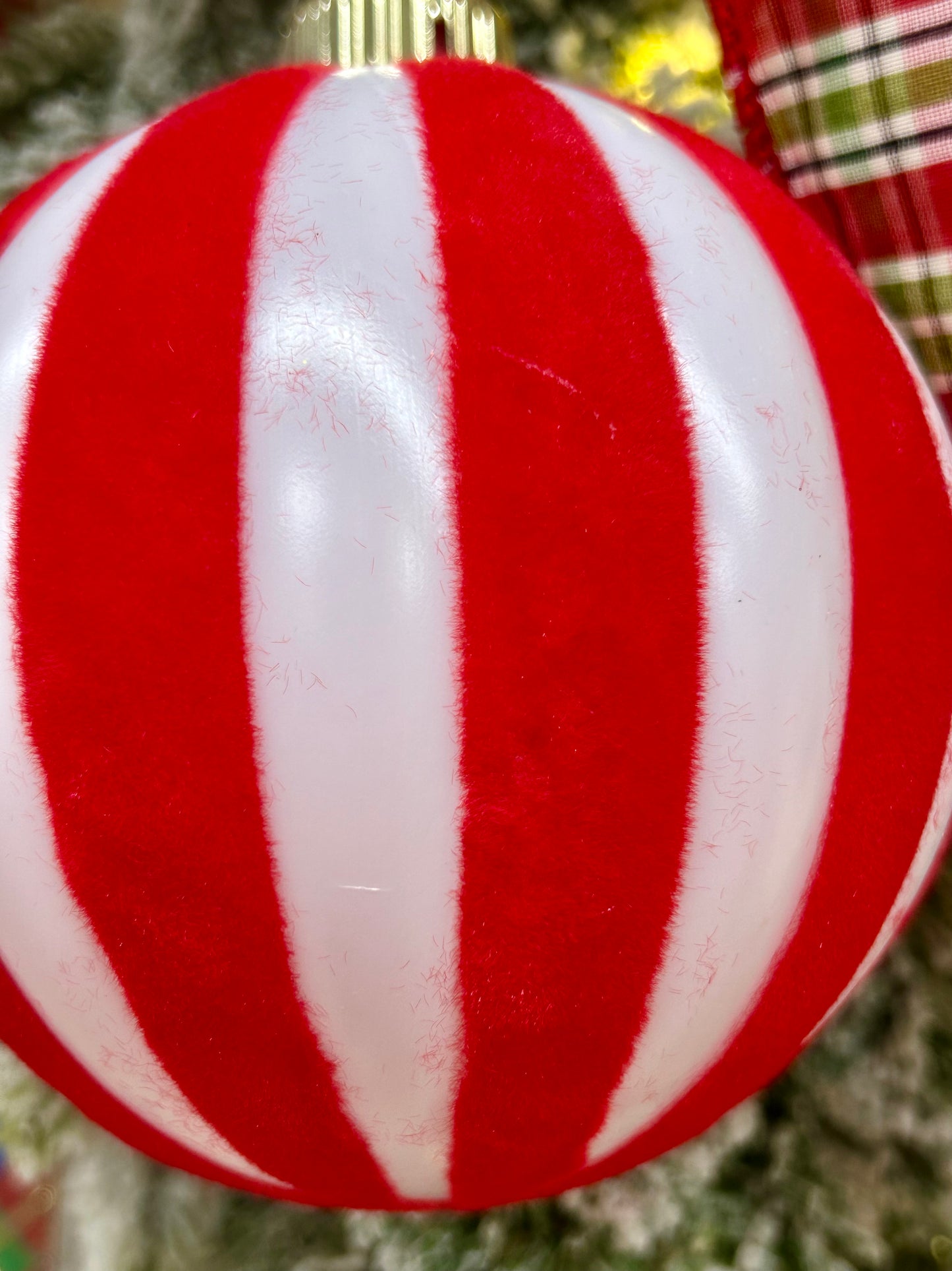 5 Inch Red And White Stripe Ball Ornament