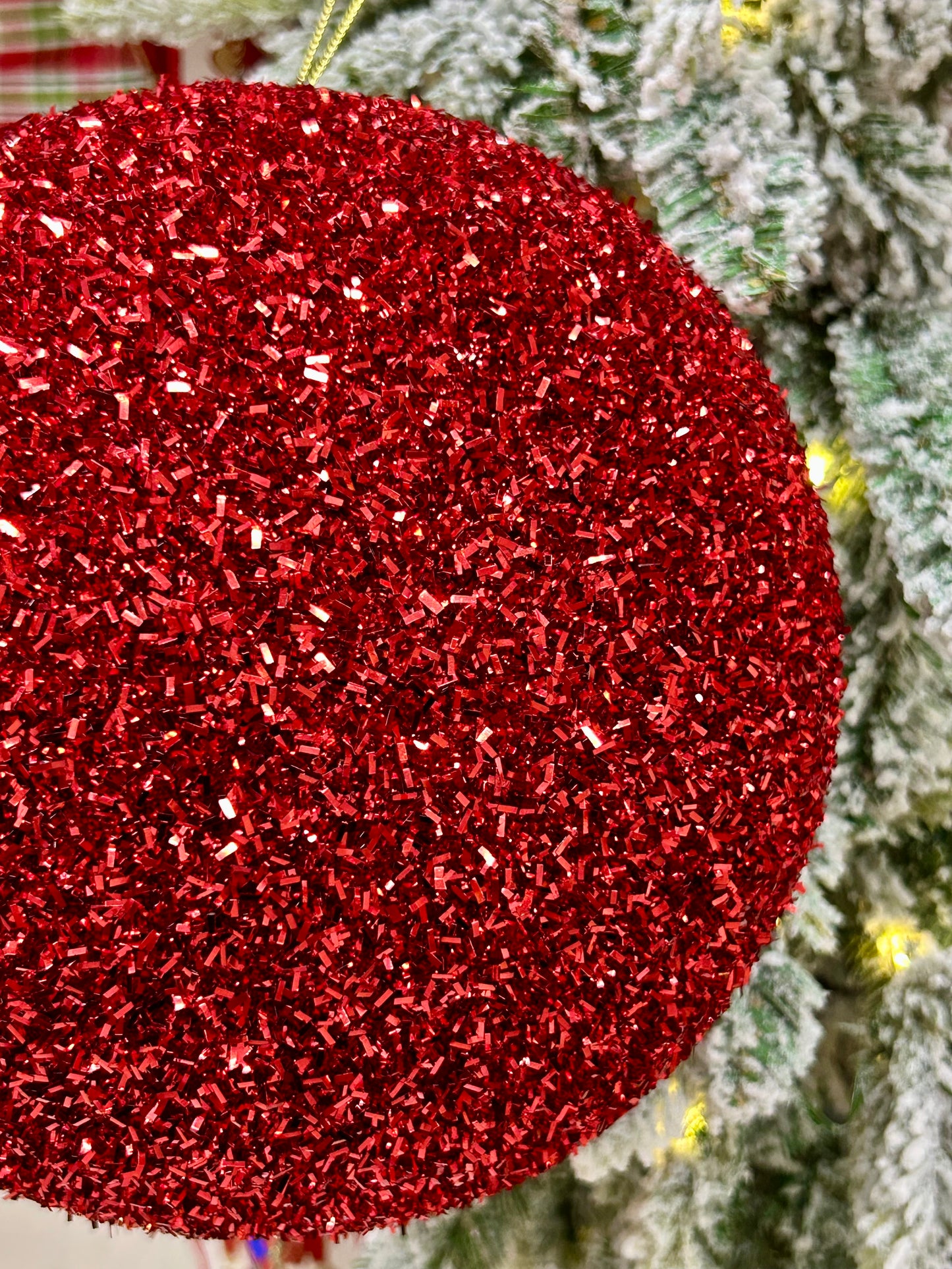 8 Inch Red Foil Glitter Ball Ornament