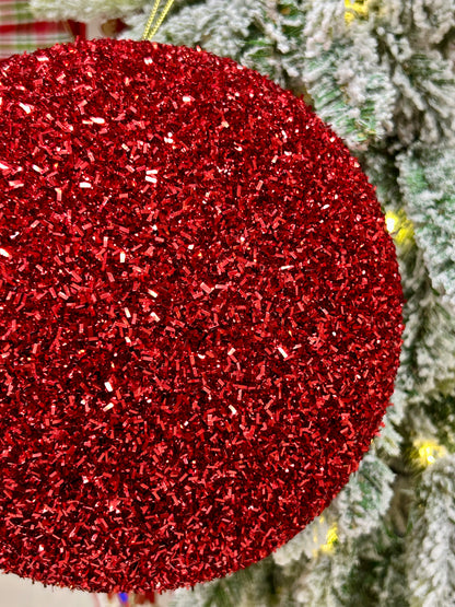 8 Inch Red Foil Glitter Ball Ornament