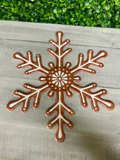 12 Inch Brown And White Metal Embossed Snowflake Sign