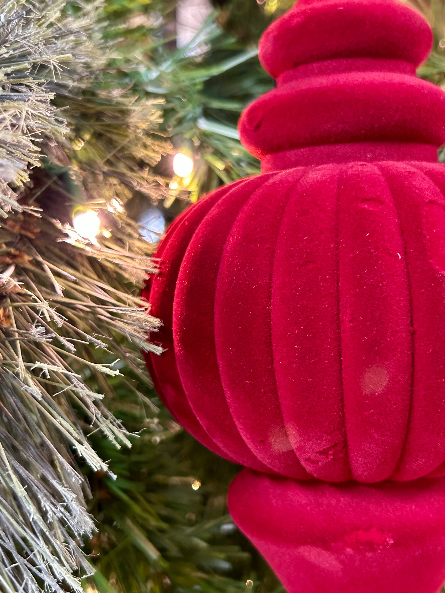 10 Inch Crimson Plastic Flocked Finial Ornament