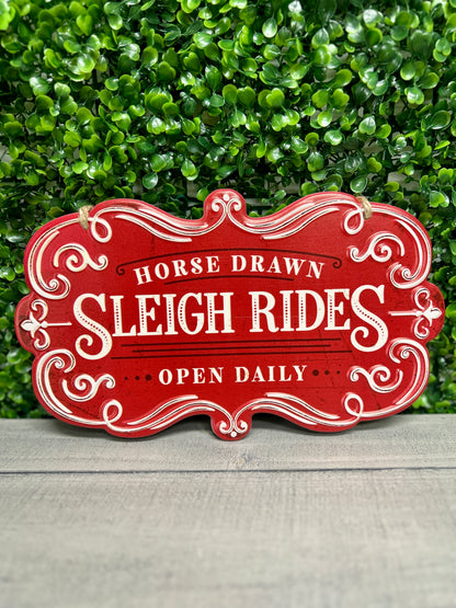 11.5 Inch Horse Sleigh Rides Metal Sign