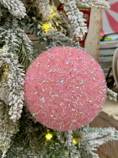 4 Inch Light Pink Iridescent Foil Glitter Ball Ornament