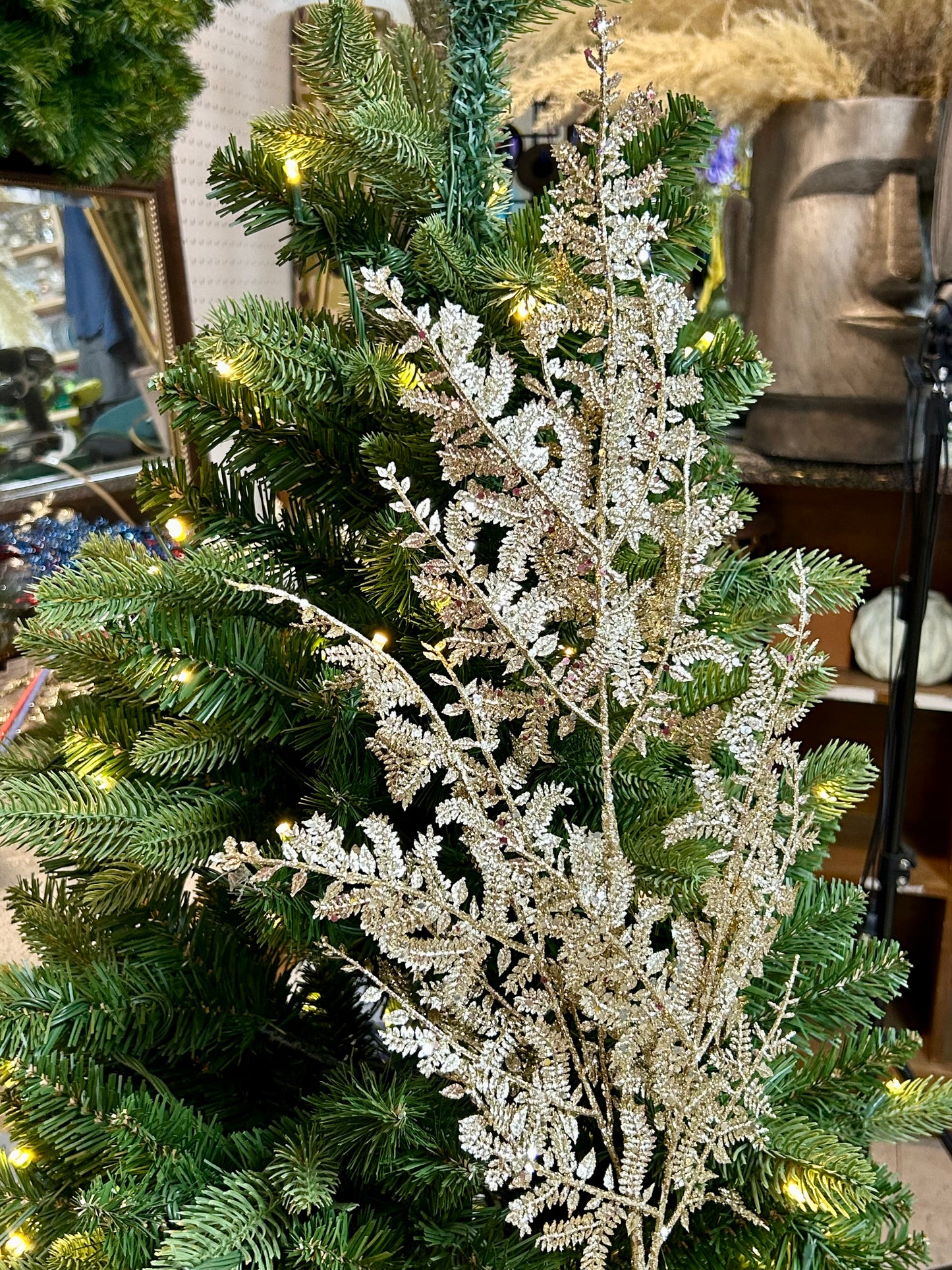 29 Inch Champagne Glittered Fern Spray