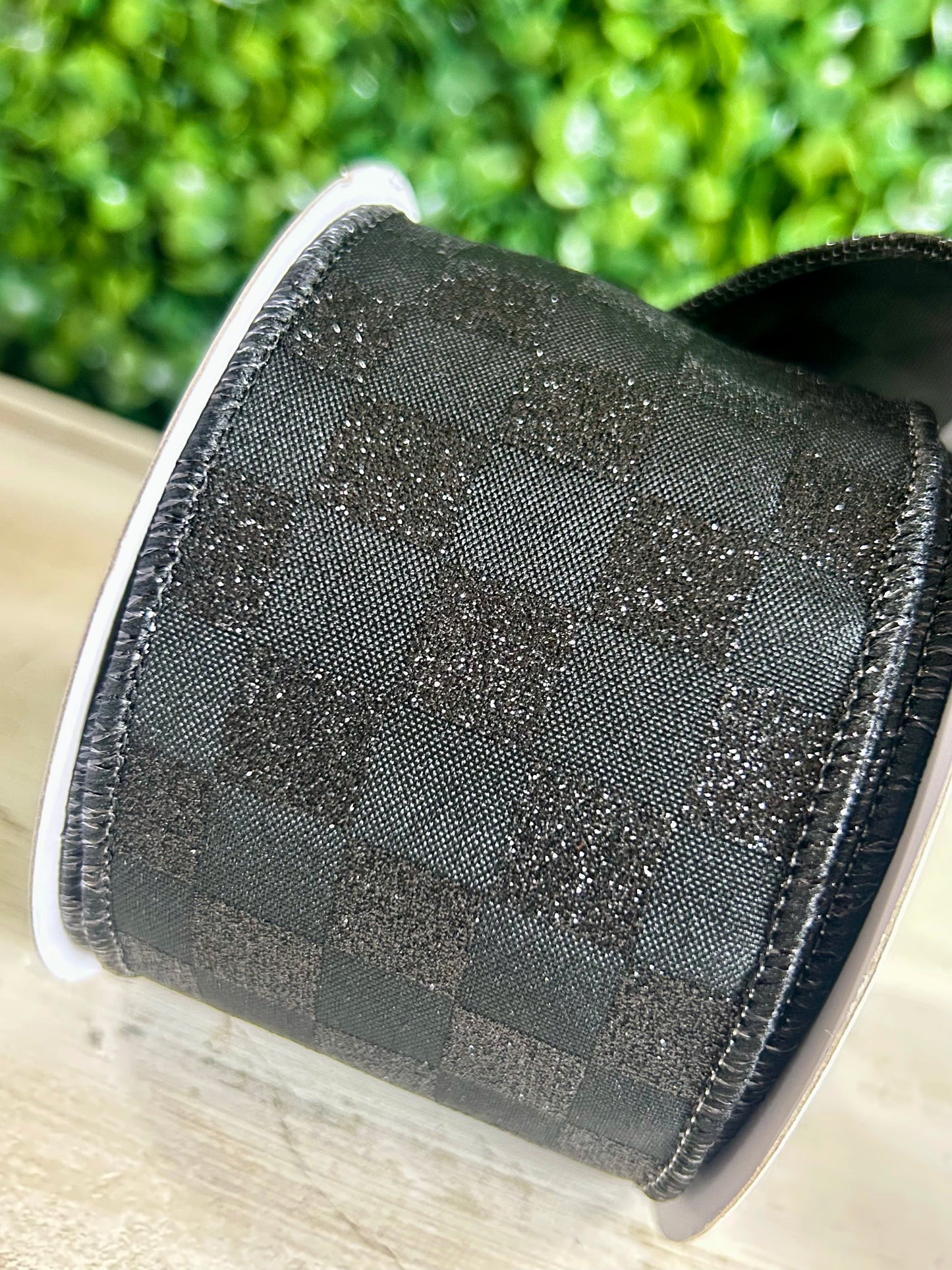 2.5 Inch By 10 Yard Black Glitter Check Ribbon