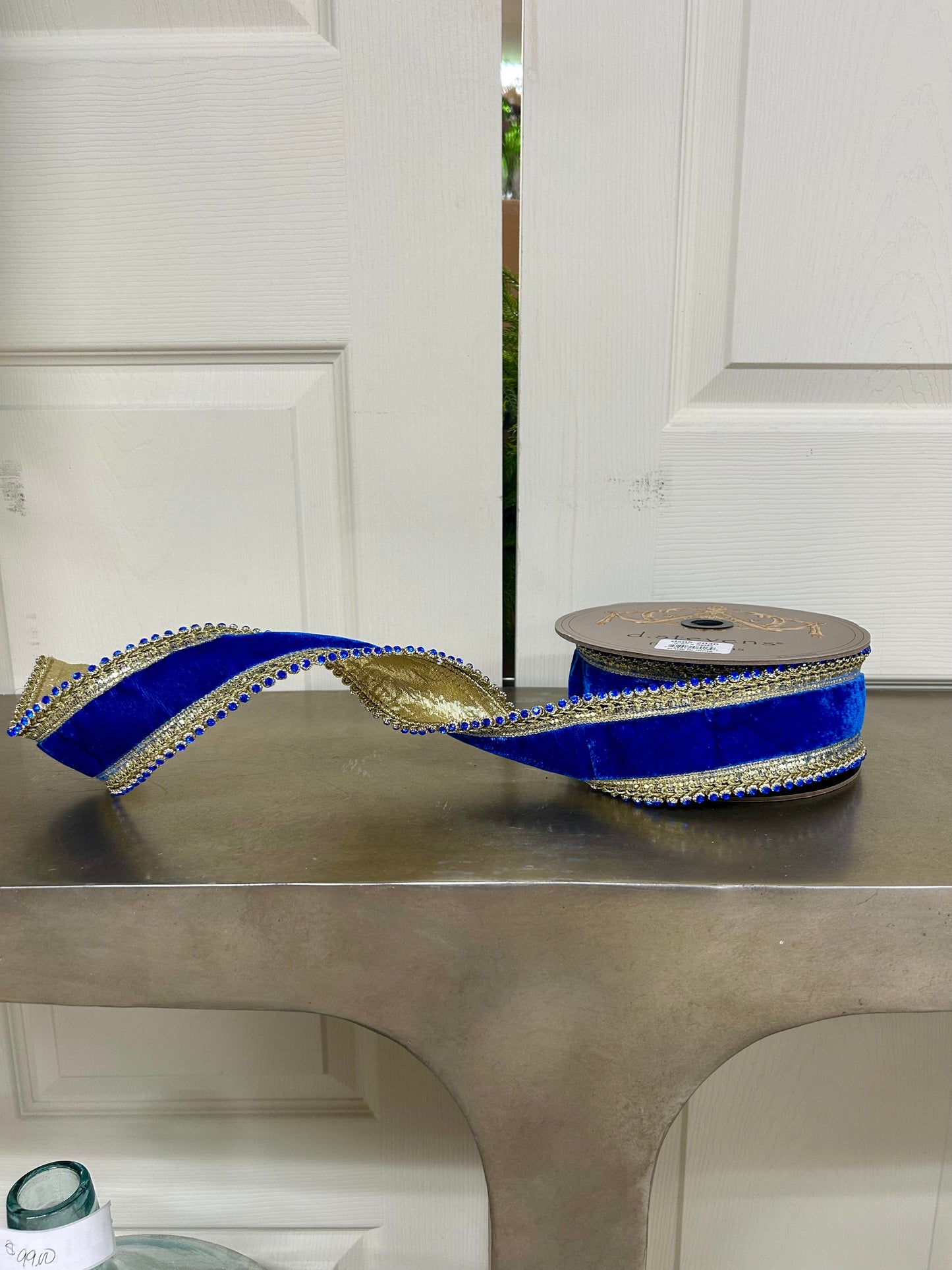 2.5 Inch By 5 Yards Royal Blue Velvet Petite Jewel Edge Ribbon