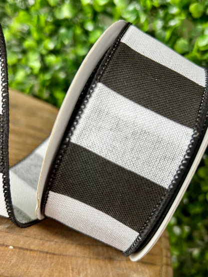 1.5 Inch By 10 Yard Black And White Wide Stripe Ribbon